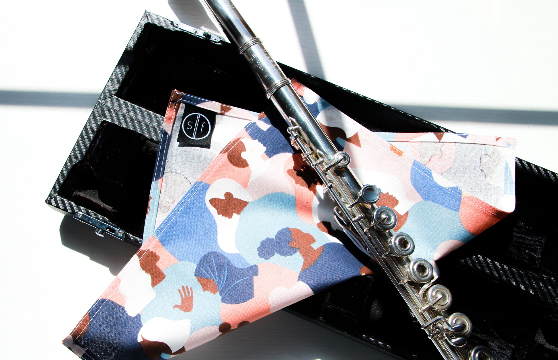 Practice Series Femmes diverses handmade cotton flute cloth made by sempreflute. Handmade in the USA. Flute swab made from 100% cotton.